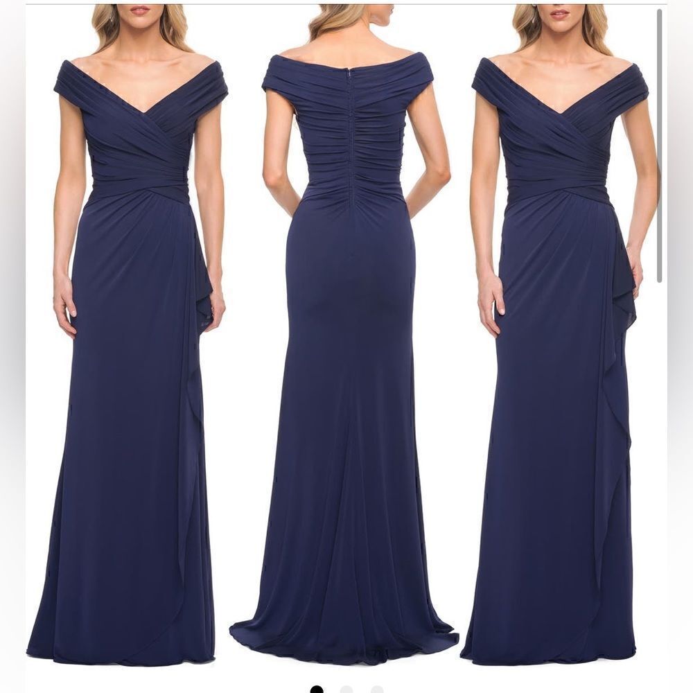 LA FEMME Long Luxurious Jersey Off the Shoulder Evening Gown Size 10